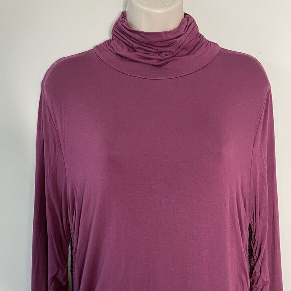 Soft Surroundings Top Women's Large Blouse Mock Neck Ruched Plum Purple Stretch - Picture 3 of 7